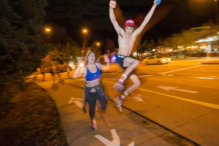 Students run in the 2015 Nearly Naked Mile