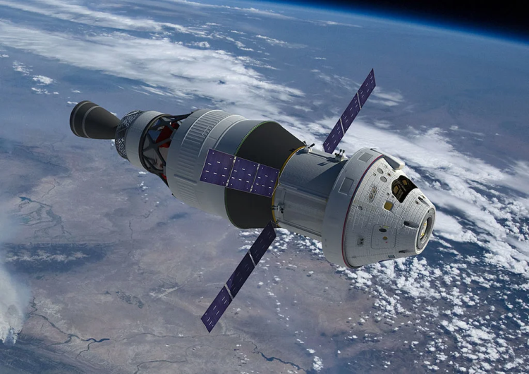 Image of a space shuttle orbiting the Earth in space