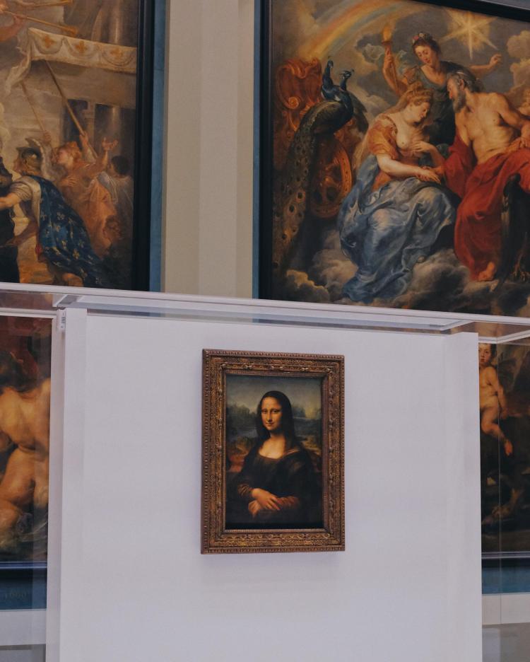 Mona Lisa painting by Leonardo da Vinci at the Louvre Museum in Paris, France
