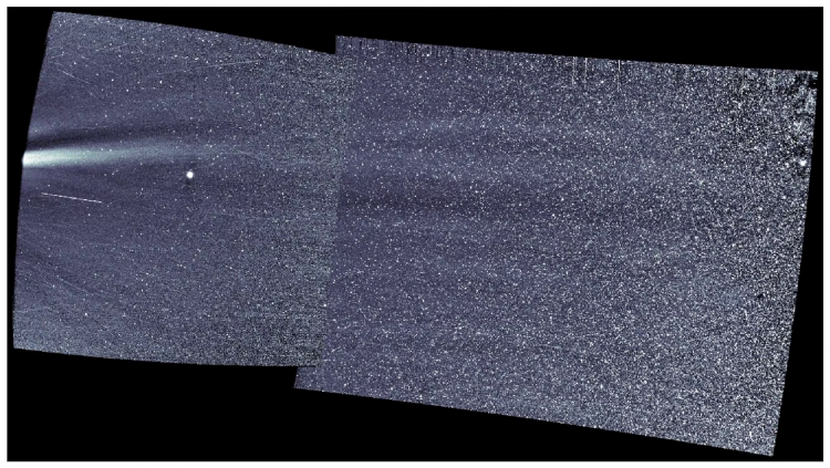 Photos taken by the Parker Solar Probe showing energy from the sun streaming past the spacecraft.