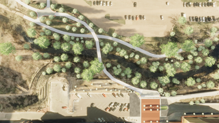 Overhead rendering of new pedestrian bridge
