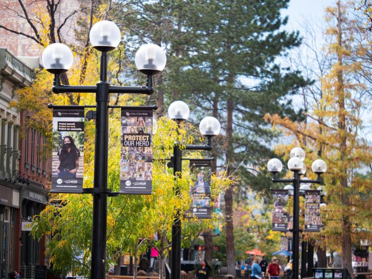 'Protect Our Herd' campaign signage on Pearl Street Mall in fall 2020