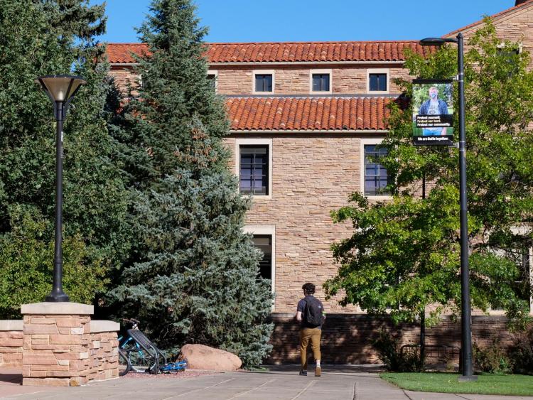 person walking on campus