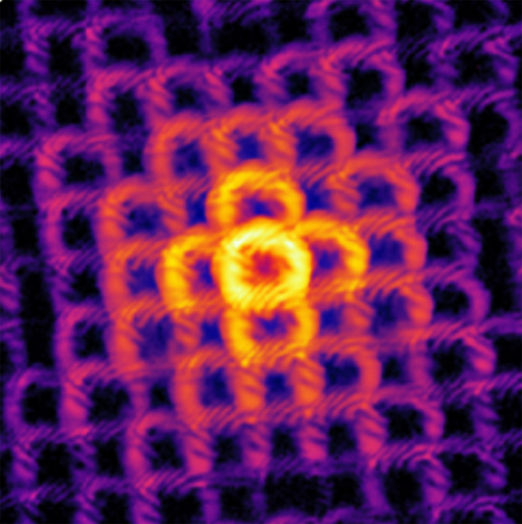 Colorful microscopic image of a regularly repeating pattern