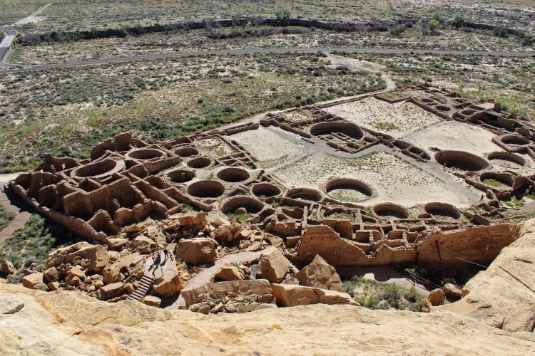 Ancient ruins are seen in part of Chaco Canyon.