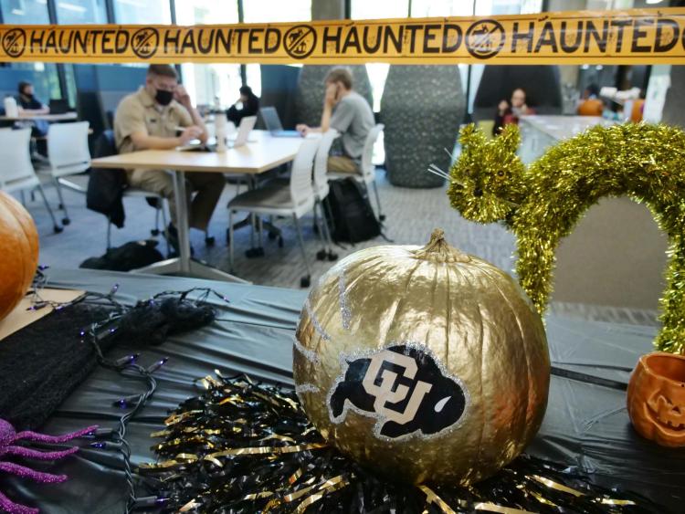 Gold CU pumpkin on campus