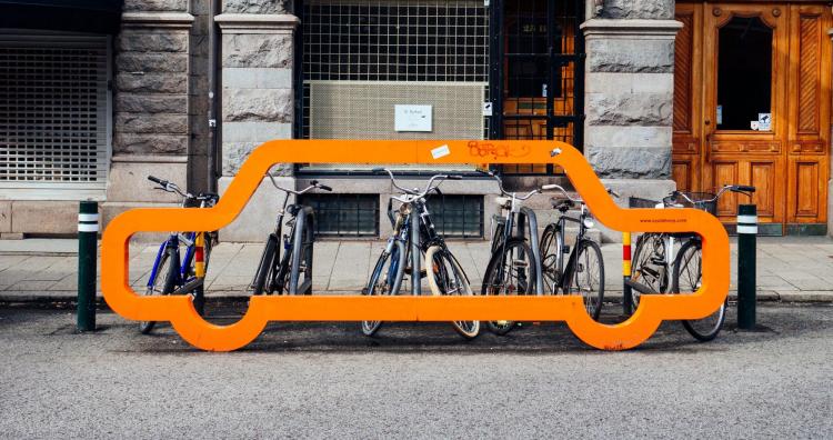Bikes on a bicycle rack