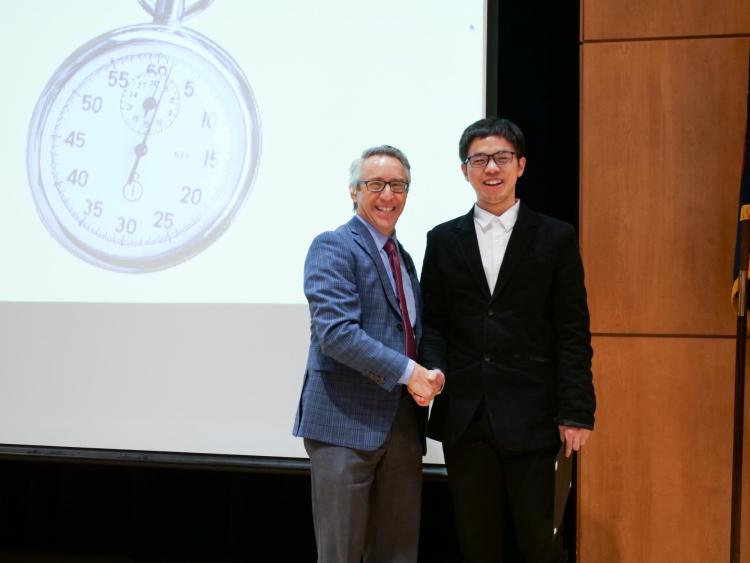 Graduate School Dean Scott Adler with runner-up Jason Zhang