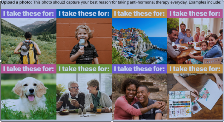 a sticker stating 'I take these for' with photos to put on a pill box