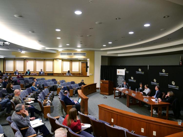 Panelists discuss the emerging trends in technology transfer, current pitfalls and best practices during a Silicon Flatirons conference. Photo by Patrick Campbell.