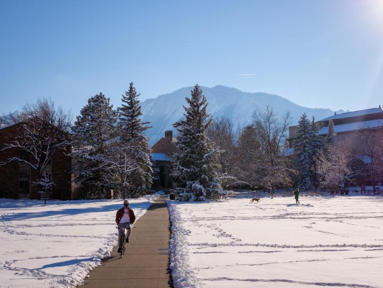student on snowy campus
