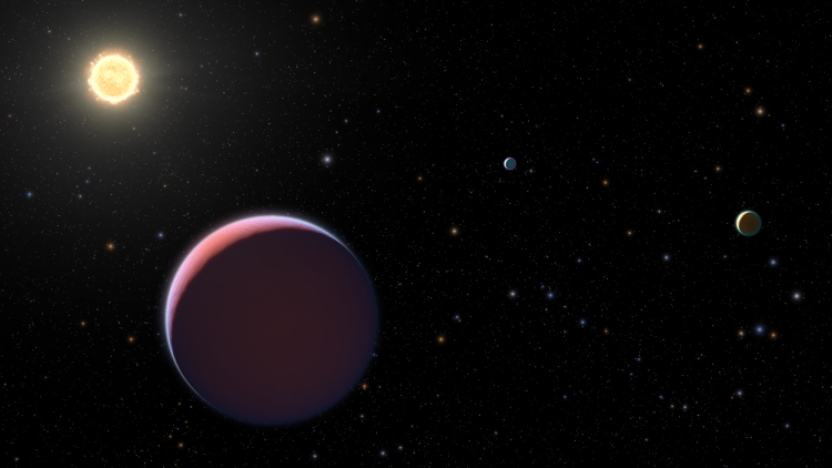 An artist's depiction of the three planets and star of the Kepler 51 system.