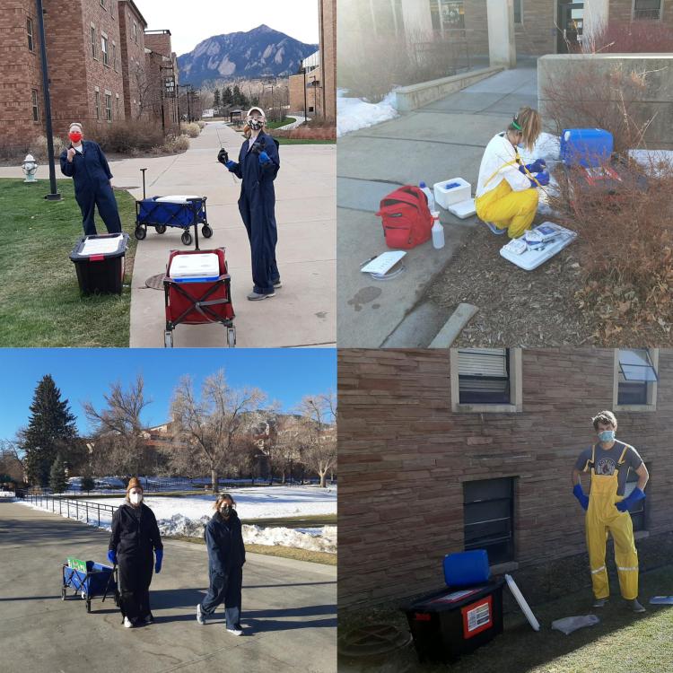 Students on campus sampling wastewater