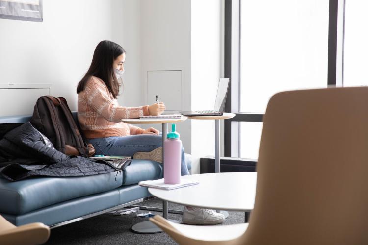 A student studying indoors