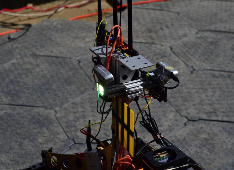 The LIDAR system mounted on top of this Husky allows the robot to navigate underground.