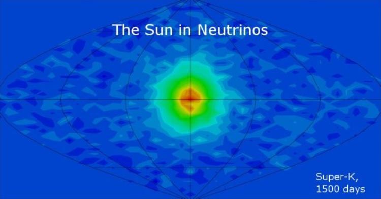 A graphic showing how neutrinos are emitted from the sun over a period of 1500 days.
