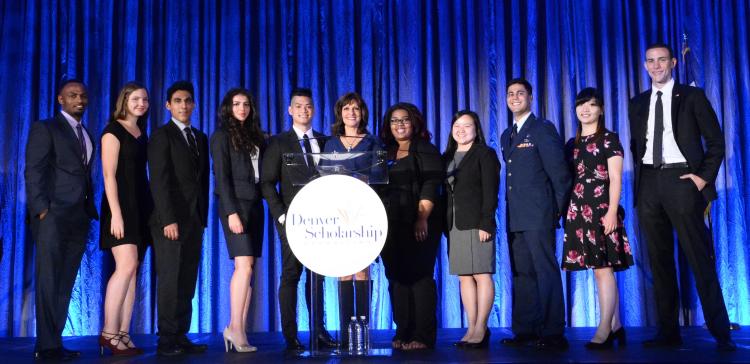 Joey Arora stands among nine other Denver Scholarship Foundation recipients