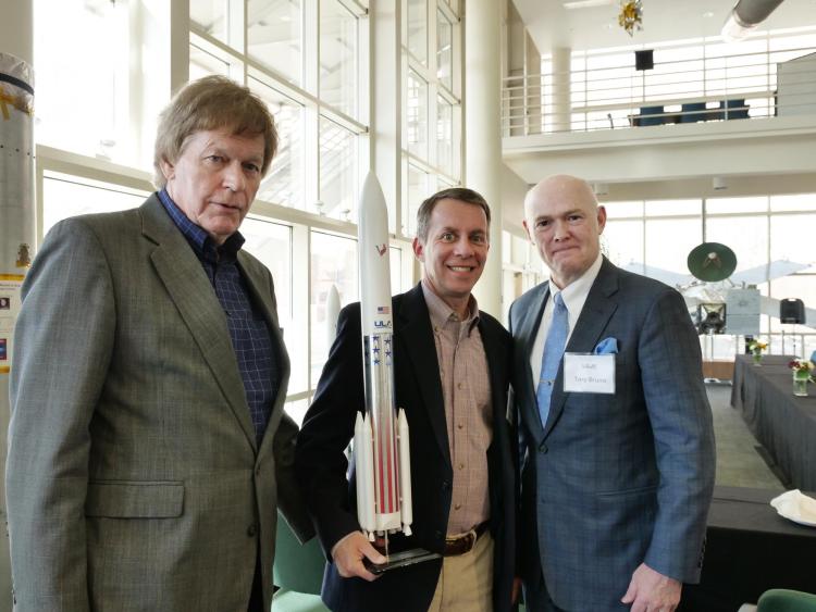 Left to right: LASP's Daniel Baker, engineering Dean Bobby Braun and Tony Bruno. Photo by Casey A. Cass.