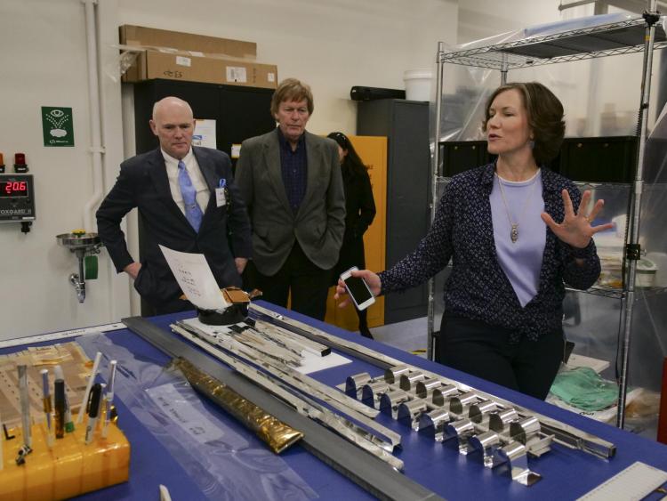 Bruno tours the LASP facility during his visit. Photo by Casey A. Cass.