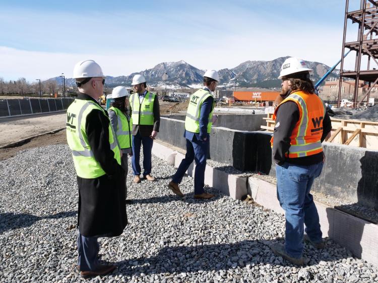 Bruno visits the new aerospace engineering building site. Photo by Casey A. Cass.