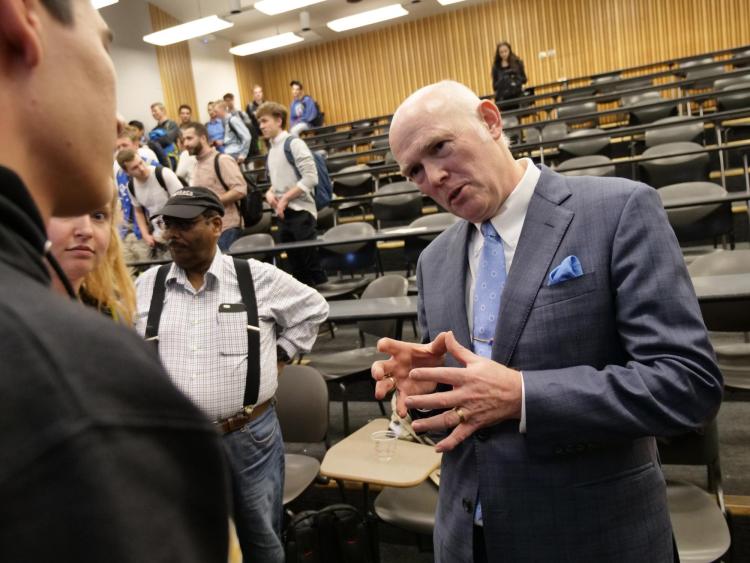 ULA chief Tony Bruno meets with students after seminar on campus. Photo by Casey A. Cass.