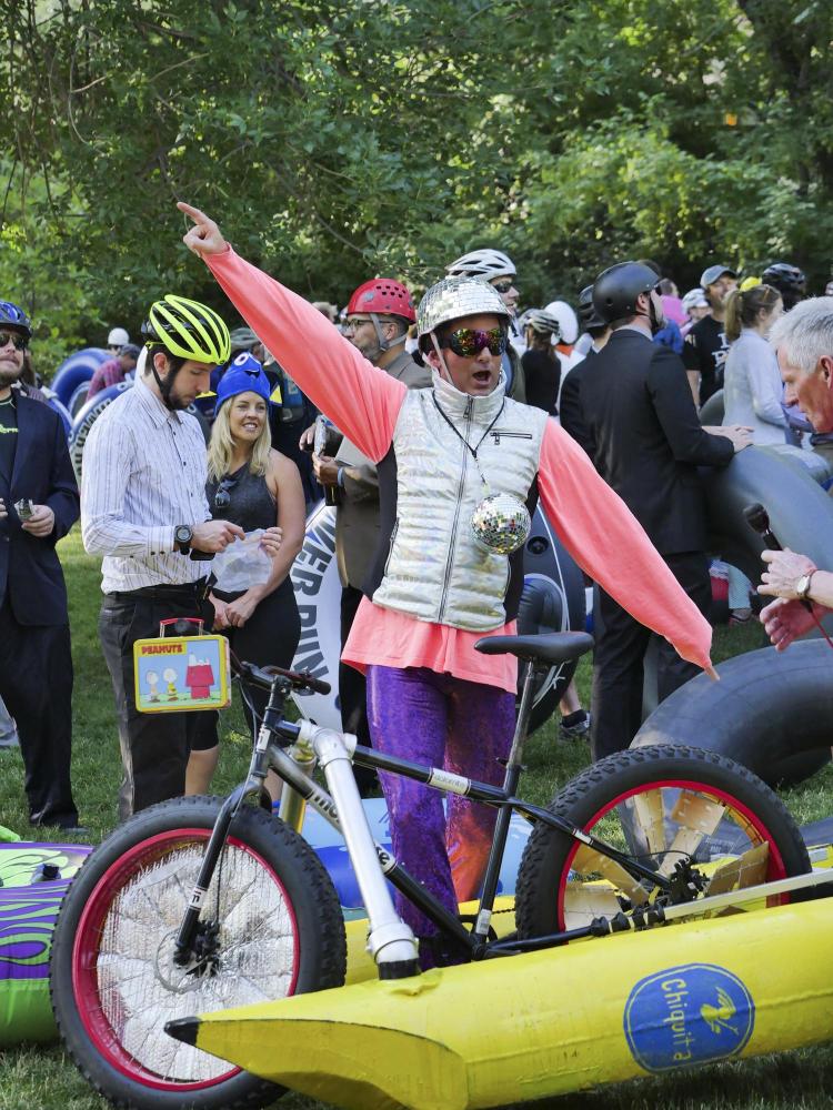 Tubers prepare for their ride down the creek for Tube to Work Day 2018
