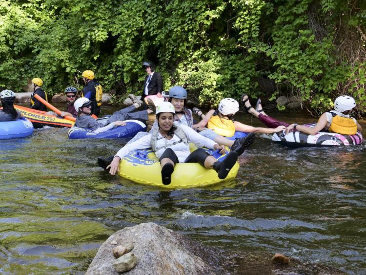 Tubers ride the Boulder Creek for Tube to Work Day 2018