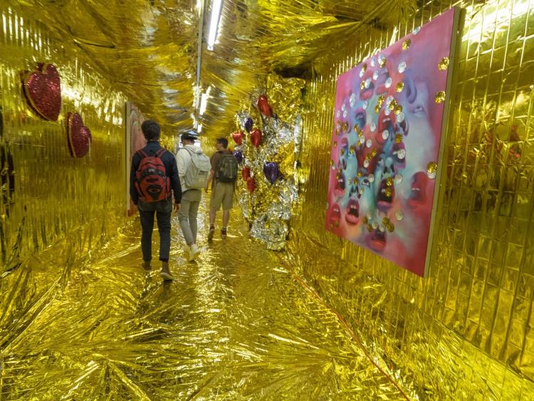 An elaborate student art installation at the open studios event. Photo by Glenn Asakawa.