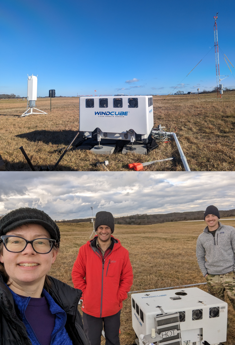 Julie Lunquist and her team at block island installing a wind monitoring device