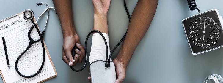 Blood pressure exam.