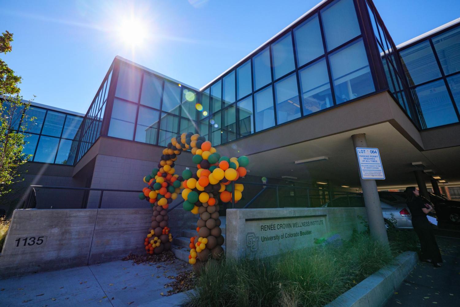 Balloons adorn the entrance to the Renee Crown Wellness Institute