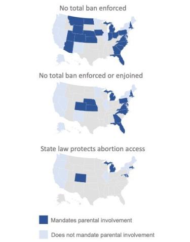 A map chart of states that require parental involvement