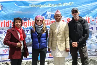 Joanna Lambert and Joel Berger with Nepalese Mountaineering Association’s Purna Bahadur Rai and Sancha Bahadur Rai