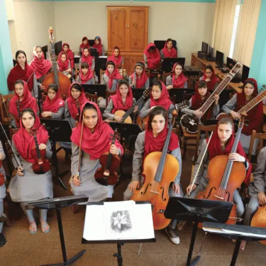 Afghan girls playing music