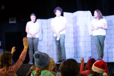 Audience members ask questions after Twelfth Night performance