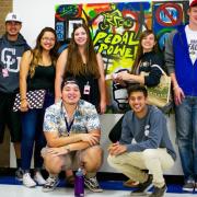 CU Boulder Public Achievement coaches take a break from their social action work with students at Centaurus High School.