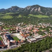 An aerial view of the CU Boulder campus.