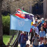 Flags outside the Conference on World Affairs