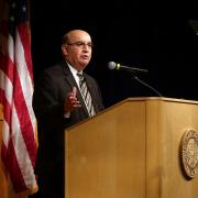 Chancellor Philip DiStefano speaks at the fall state of the campus address