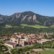 An aerial view of the CU Boulder campus