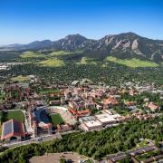 An aerial view of the CU Boulder campus