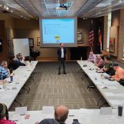 Adjunct Professor Erick Mueller leads the Demystifying Entrepreneurship - Shore Up Your Small Business workshop in Logan County