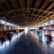Stock image of a train station with a zoomed in focus
