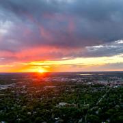 The sun rising in the early morning to the east of Boulder