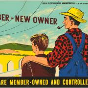 A historic photo promoting farming and electric co-ops