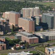 Aerial photograph of the University of Colorado Denver Anschutz Medical Campus in Aurora. (Photo by Casey A. Cass/University of Colorado)