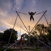 Chip takes a turn on the trampoline bungee at last year's Black & Gold Bash