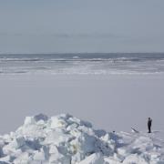 Man stands on an arctic glacier