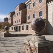 Globe statues outside Benson Geological Earth Sciences building