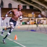 Blake Leeper sprints around the track at CU Boulder